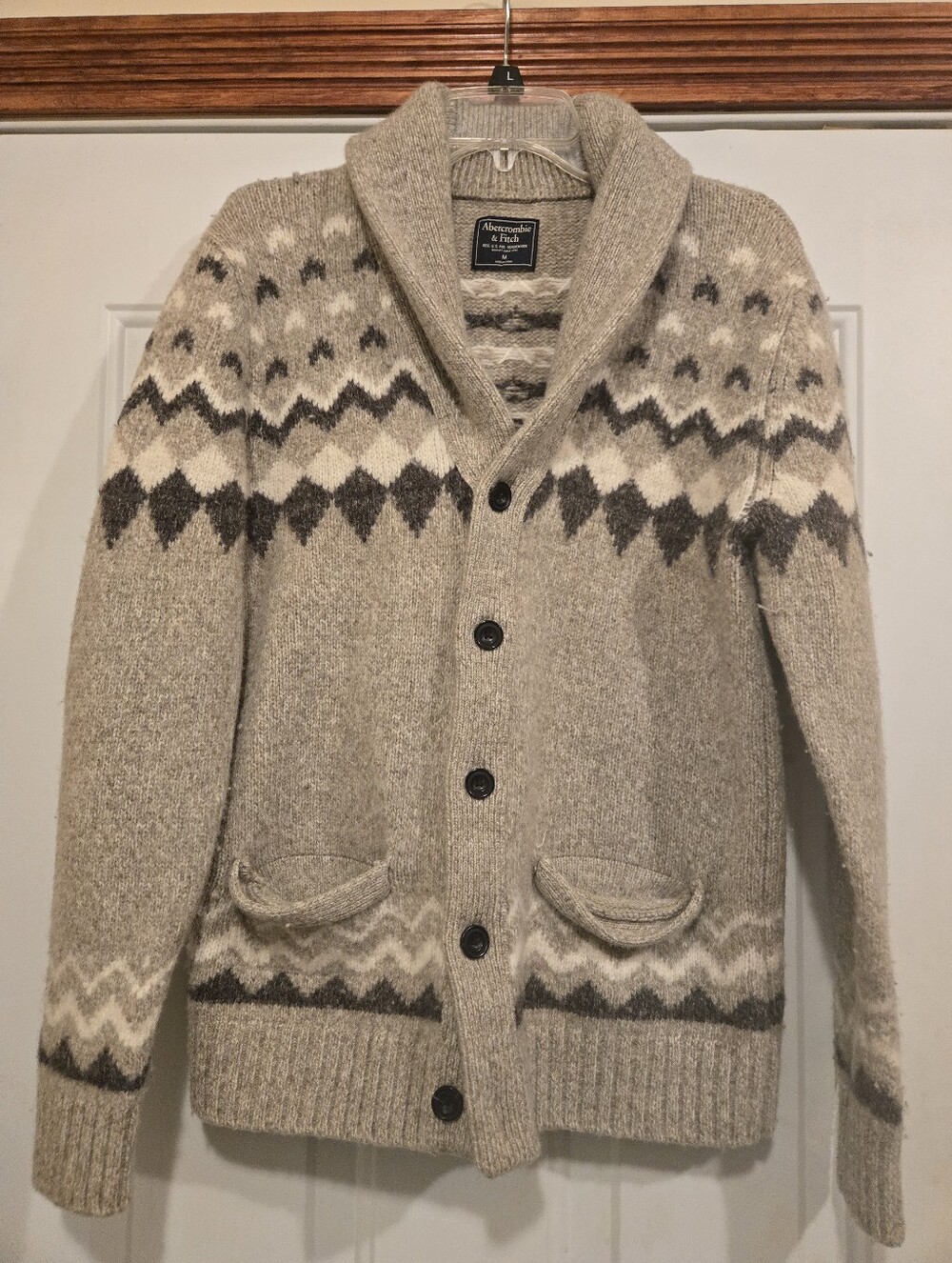 Abercrombie & Fitch Men's Fair Isle Shawl Cardigan Wool Blend Sweater Medium